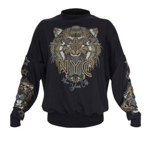 PRETTYLITTLETHING Black Tiger Embellished Sweatshirt